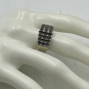 JWBR Sterling Silver & Diamond 3 Tier Cocktail Anniversary Ring Size 8.5